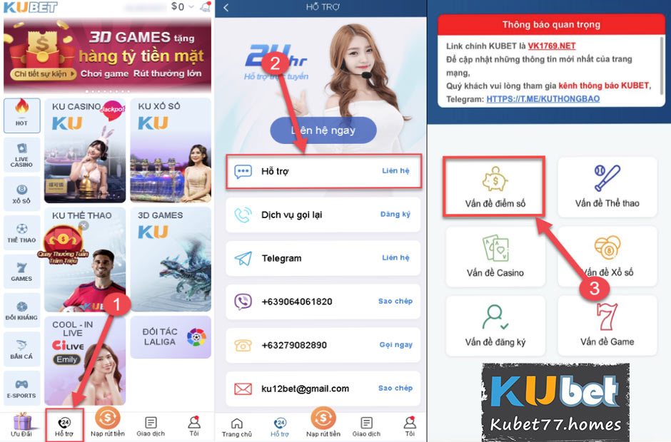 Liên hệ hỗ trợ khi rút tiền gặp vấn đề